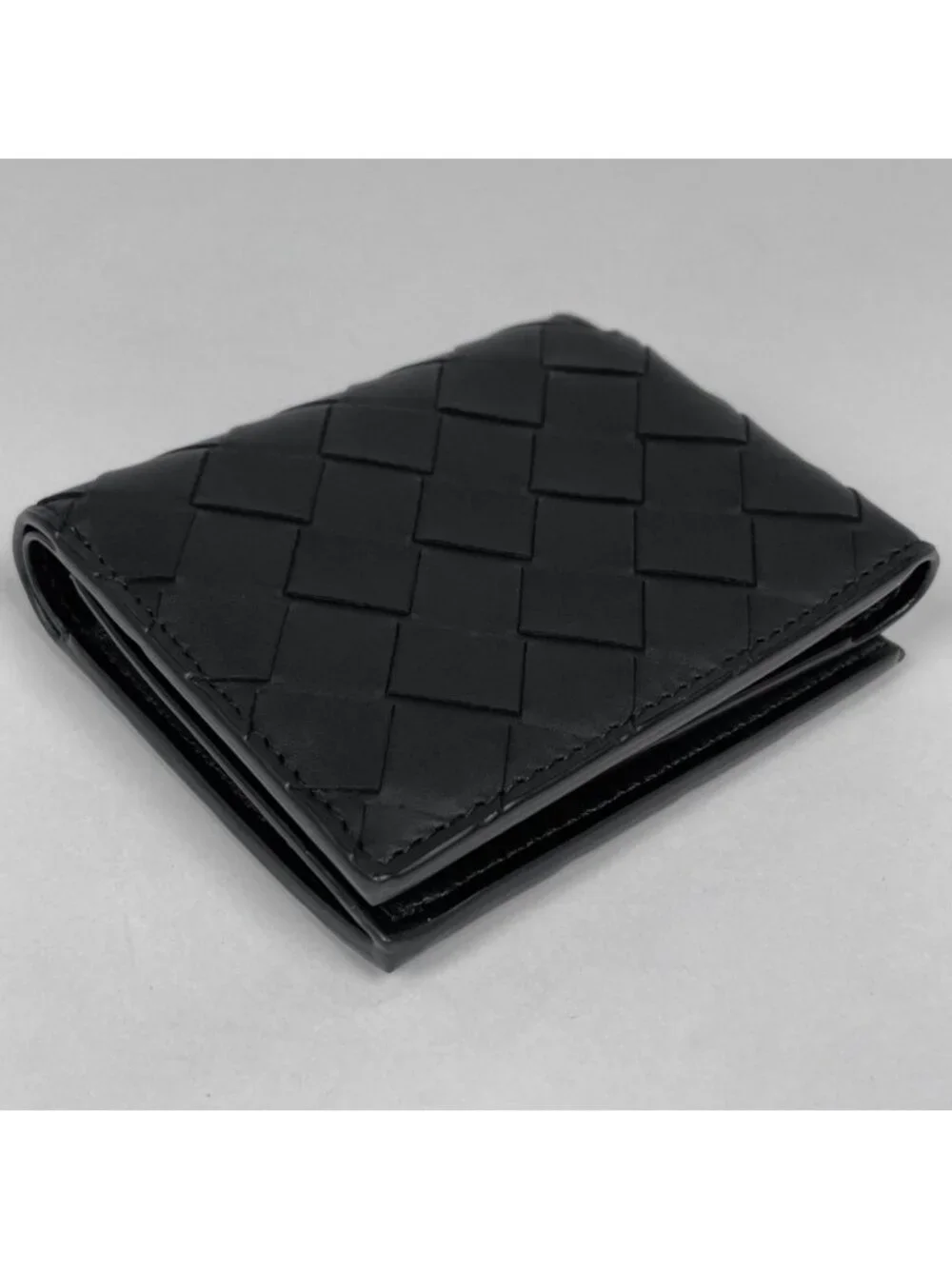 Bottega Veneta Bifold Wallet Intrecciato Leather Black